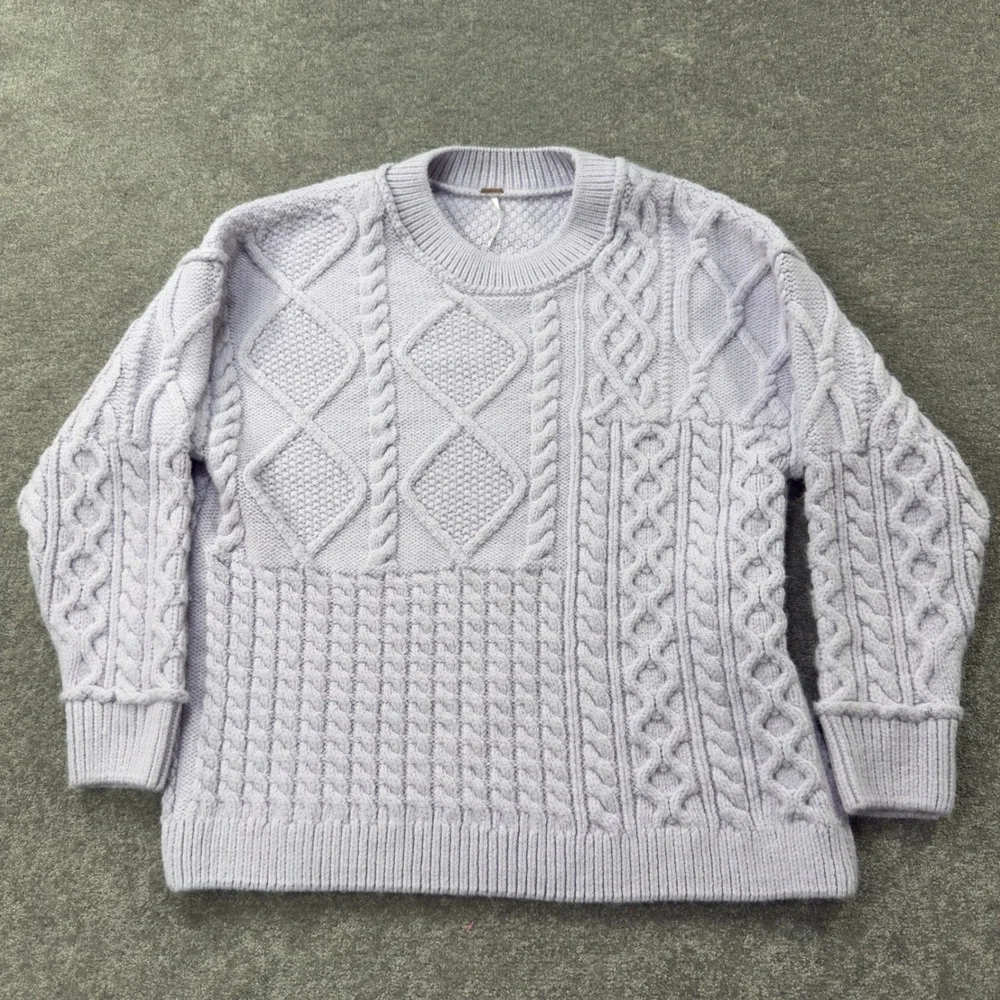 Free People On A Boat Sweater Womens Medium Lilac Lavender Cable Knit Patchwork